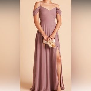 Birdy grey Devin convertible chiffon dress in dark mauve with slit